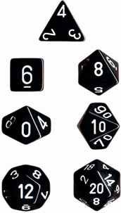 Dice - Opaque: Poly Set Black With White (Set of 7) by Chessex Manufacturing