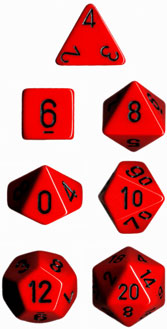 Dice - Opaque: Poly Set Red with Black (Set of 7) by Chessex Manufacturing