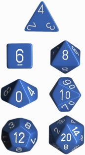 Dice - Opaque: Poly Set Light Blue With White (Set of 7) by Chessex Manufacturing