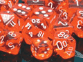 Dice - Translucent: Poly Orange With White (Set of 7) by Chessex Manufacturing 