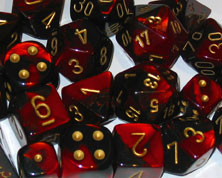 Dice - Gemini Polyhedral Black-Red/gold (7-Die Set) by Chessex Manufacturing