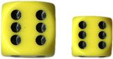 Dice - Opaque: 16mm D6 Yellow with Black (Set of 12) by Chessex Manufacturing 